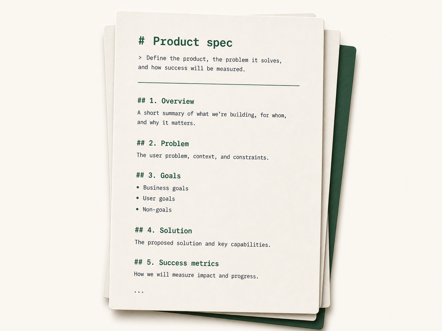 Layered Product spec markdown template preview.